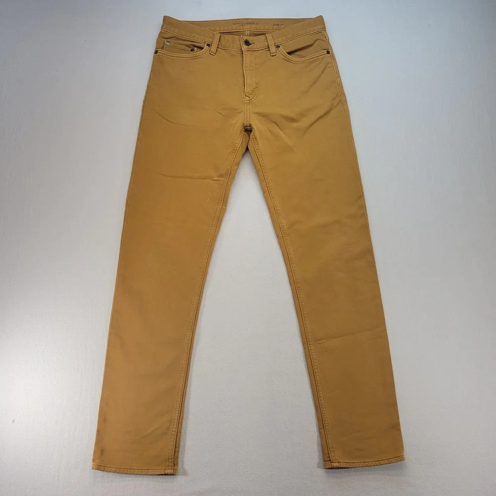 Banana Republic Traveler Pants Mens 31x32 Mustard Yellow Slim Fit Stretch Chino